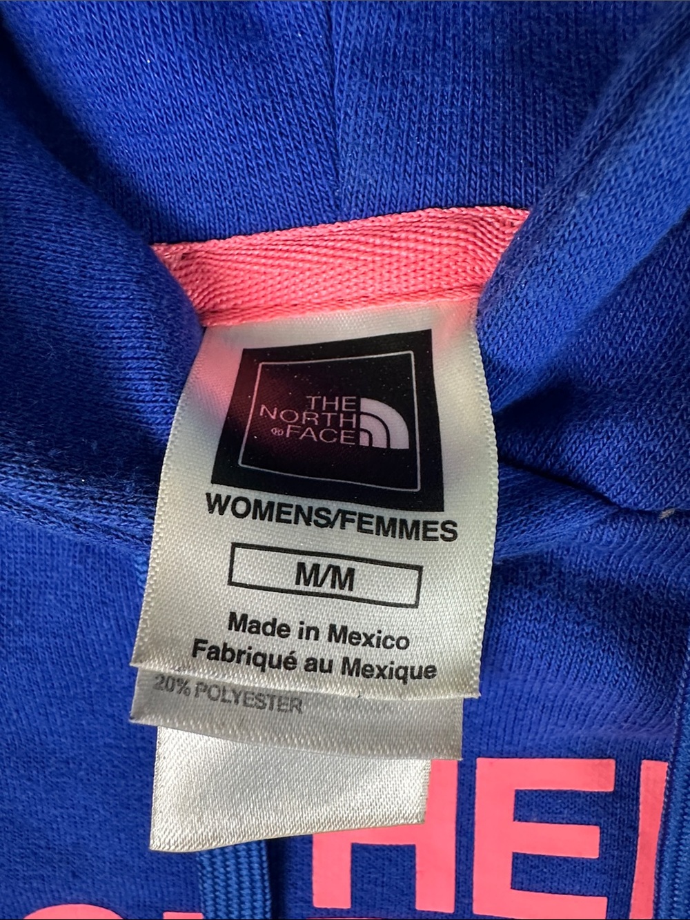 North Face Women’s Royal Blue Hoodie Sweatshirt Pink Logo - Picture 2 of 5